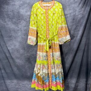 a loves a Soring Maxi Dress Size XL Yellow Floral Hummingbird Button Front Boho